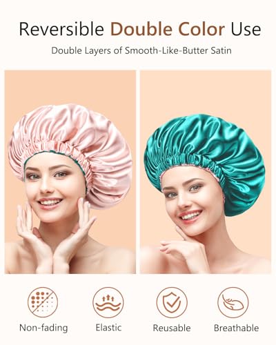 Mikimini Extra Large Reversible Satin Bonnet for Curly Hair