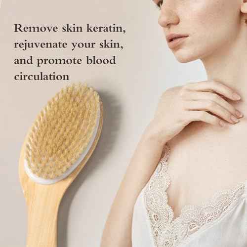 Bamboo Curved Long Handle Dry Brushes, Dry Body Brush for Dry Skin, Blood Circulation, Cellulite Treatment£¬Wet and Dry Brush Suitable for All Kinds of Skin with Soft and Stiff Bristles