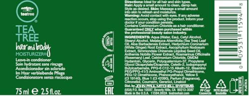 Tea Tree Hair and Body Moisturizer Leave-In Conditioner, Body Lotion, After-Shave Cream, For All Hair + Skin Types, 2.5 fl. oz.