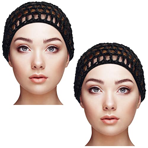 Mesh Crochet Hair Net Snood Cap, 2-Pack Black