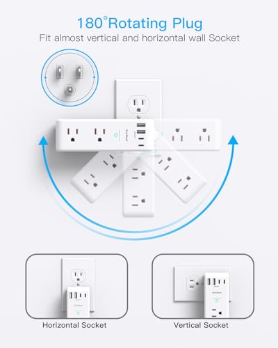 6 Outlet Surge Protector with 4 USB Ports & Rotating Plug