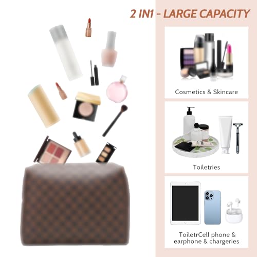 Checkered Makeup Bag, 2 Pcs Portable Leather Cosmetic Bag, Travel Toiletry Bag for Women, PERFECT for Christmas, Birthdays, Valentine¡¯s Day