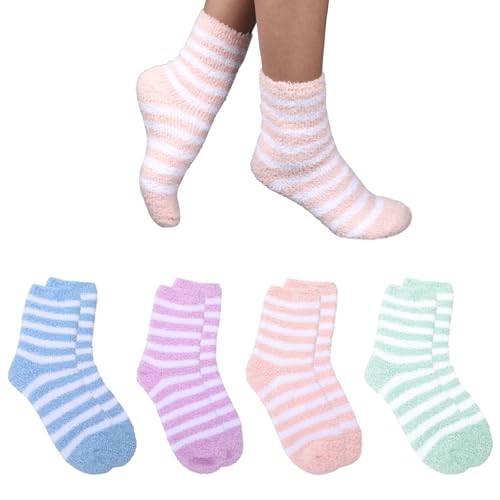 Aloe Infused Fuzzy Moisturizing Socks for Dry Cracked Feet (4 Pairs)