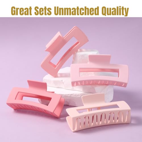 Pink Large Square Claw Clips for Thick Hair, 12-Pack 4.3"