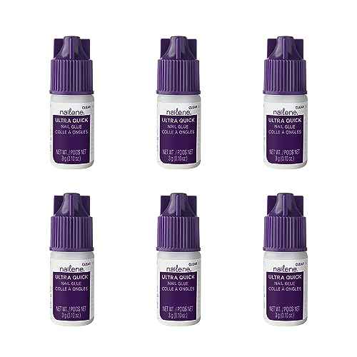 Nailene Ultra Quick Nail Glue - Durable, Easy to Apply False Nail Glue ? Repairs Natural Nails ? Quick-Drying Nail Adhesive Lasts Up to 7 Days - 3 g/0.10 oz - 6 Pack