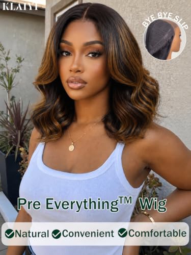 KLAIYI Ombre Balayage Brown Body Wave Bob Wig - Glueless 10-Inch