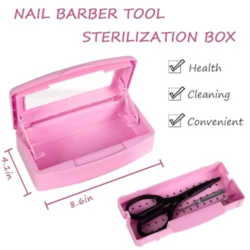 Gusnilo Nail Tool Sterilizer Box Disinfectant Jar Plastic Disinfectant Container Suitable for Nail Tools Hair Salons Beauty Centers and Manicure and Nail Equipment(Pink)