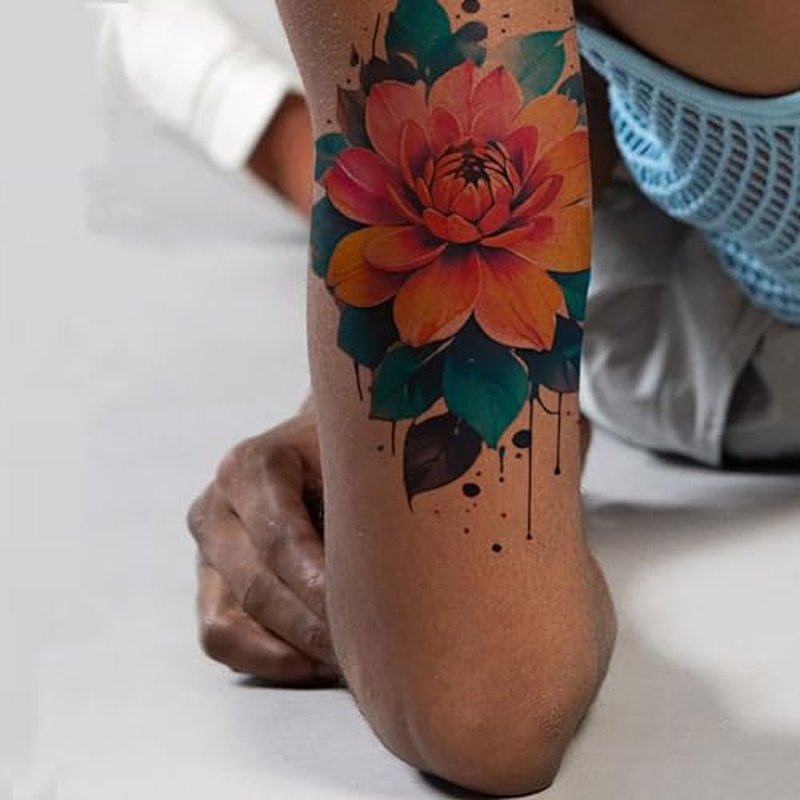 Tazimi Realistic Watercolor Flower Temporary Tattoos Half Arm Lion Flower Fake Tattoos for Women Girls Adults Waterproof Long Lasting Colourful Sexy Tattoos Stickers