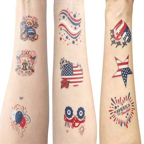 250th Anniversary Patriotic Temporary Tattoos, 117 Sheets