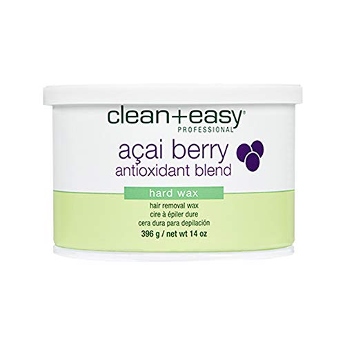 Clean + Easy Acai Berry Hard Wax for Hair Removal ? Non-Strip, Depilatory Wax for Painless Full Body, Face, Bikini Brazilian Waxing, Removes Fine to Coarse Hair, 14 oz