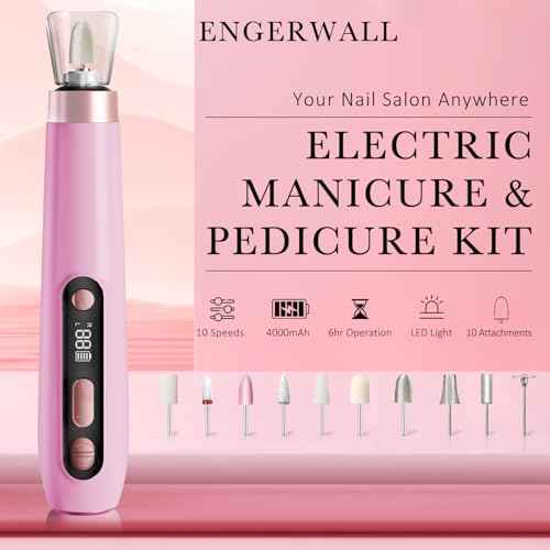 ENGERWALL Professional Manicure Pedicure Kit, Electric Nail File Set, Portable Cordless Electric Nail Drill Machine, 10 Speeds Nail Care Tool for Grind Trim Polish, Pink