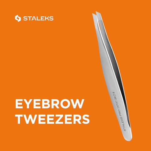 STALEKS PRO Expert 20 Type 4 Professional Eyebrow Tweezers ? Narrow Beveled Stainless Steel for Fine Brows & Soft Stroke Hair Removal