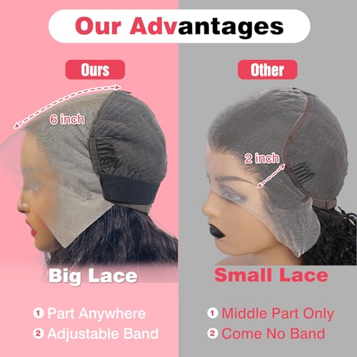 Nsvnsv 30 Inch Deep Wave Lace Front Wig Human Hair HD Full Lace Frontal Pre-Plucked Bleached Knots Natural Color