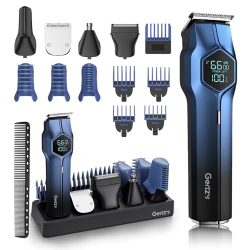 5-in-1 Electric Beard Trimmer Magnetic Replacement Heads, Professional Cordless Hair Clippers for Men Rechargeable, IPX7 Waterproof Grooming Kit for Face, Mustache, Body, Nose, Gifts for Men (Blue)