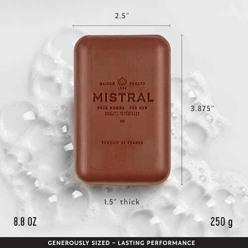 Mistral Mahogany Rum Luxury Bar Soap for Men | Men¡¯s Natural Soap Bar | Paraben, Phthalates Free | Moisturizing & Triple-Milled Natural Soap for Men - Made in France | Large, 8.8 oz