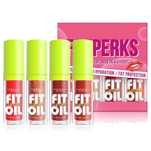 4 Colors Lip Oil Lip Glaze, Big Brush Head Hydrating Lip Glow Oil, Transparent Toot Tinted Nourishing Repairing Lightening Lip Lines & Long Lasting Fresh Clear Smooth Lip Care (Set B)