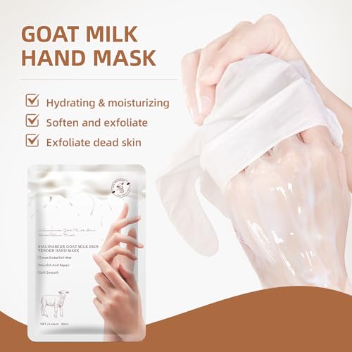 Goat Milk Hydrating Hand Mask Gloves for Dry Cracked Hands - 3 Pack