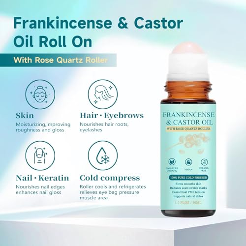 Organic Castor Oil with Rose Quartz Roller - 100% Cold Pressed