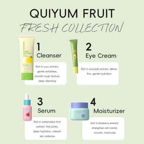 kin Care Set, Fruit Women Birthday Christmas Beauty Gift Sets, Skin Care Kit with Cleanser, Serum, Eye Cream, Face Cream Travel Kit for Women, Gentle, Full Sizes 4pcs, Stocking Stuffers