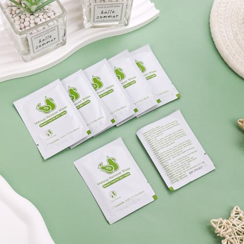 Avocado 50 Pack Travel Makeup Remover Wipes - Individually Wrapped, Gentle & Effective