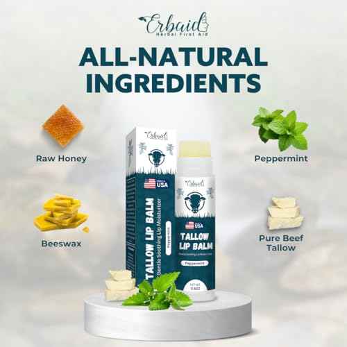 Beef Tallow Lip Balm ? Natural Tallow Beeswax Chapstick ? Hydrating Moisturizer Grass Fed Bison Tallow Balm Lip Care ? Soothes Chapped, Dry Lips, Sensitive Skin ? Long Lasting & Vitamin Rich USA-Made