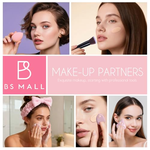 BS-MALL Makeup Brush Set with Waterproof Travel Bag & Makeup sponges -26 Pcs Set Triangle Puff & Face Washing Puffs,Face Wash Headband Wristband for Travel Go Camping Gift & Makeup Beginners (Pink)