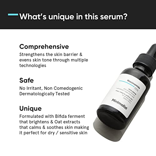 Minimalist 5% Niacinamide Serum for Clear Glowing Skin | With 1% Hyaluronic Acid for Hydration | Pore Minimizer for Face | Clears Acne Marks & Blemishes | For Women & Men | 1 Fl Oz / 30 ml