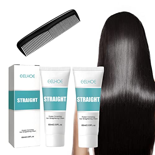 EQDRAF Hair Straightener Cream Silk & Gloss Straightening Protein Correcting Straight Product Permanent Frizz Ease Fixation Instant Natural Relaxer For Curly Both Fast Smoothing, White