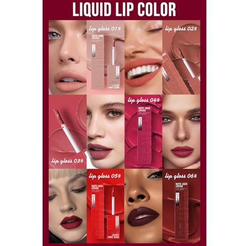 Matte Liquid Lipstick Set, 3Pcs Long Lasting Velvety Nude Red