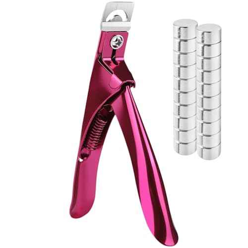 Yaya Acrylic False Nail Clipper with Magnets, Nail Tip Cutter with Length Measurement, 15Pcs Magnets (Rainbow) (Violet Red)