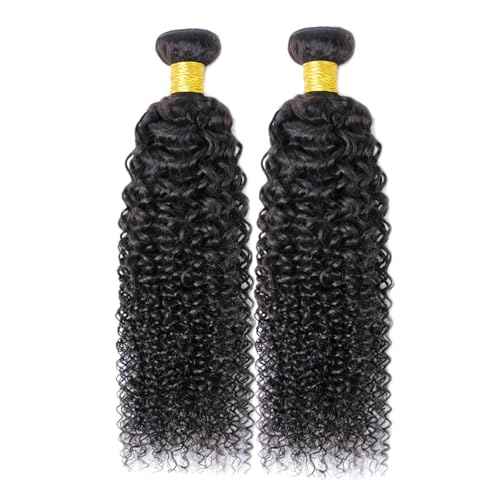 Natural Color Kinky Curly Hair 2 Bundles Human Hair Virgin Brazilian 14 16 Inch 100% Unprocessed Human Hair Curly Weft Extensions Weaves Natural Color