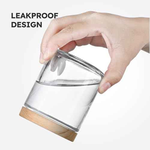 Small Glass Containers with Lids, 8 oz Glass Jars with Plastic Woodgrain Lids & Inner Liners, Reusable Travel Containers for Creams, Makeup, Lotion, Cosmetic - 2 pack