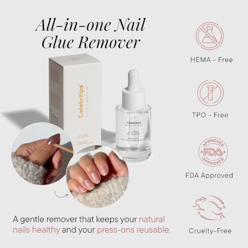 Celebritips Press-On Nail Glue Remover - Gentle & Acetone-Free Liquid, 30ml