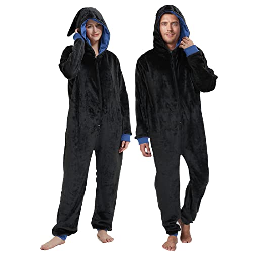 Unpifolov Men and Women Flannel Pajamas Four Magic College Styles Jumpsuit Couple Adult Sportswear Hooded Homewear