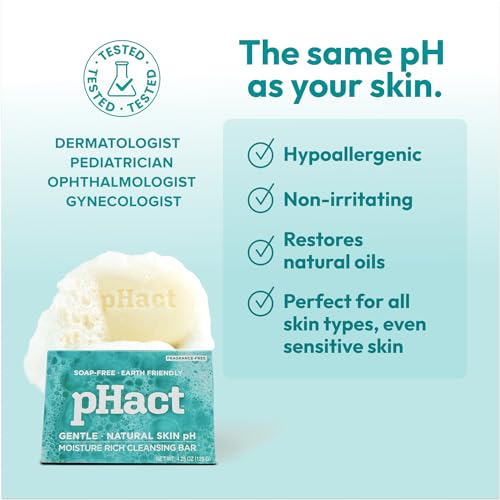 ANDREW LESSMAN pHact Moisture-Rich, Soap-Free Cleansing Bar. Natural Skin pH. Fragrance-Free. All Skin Types - Even Sensitive Skin. Hypoallergenic. Dermatologist Tested. 3-Pack 4.25 oz each