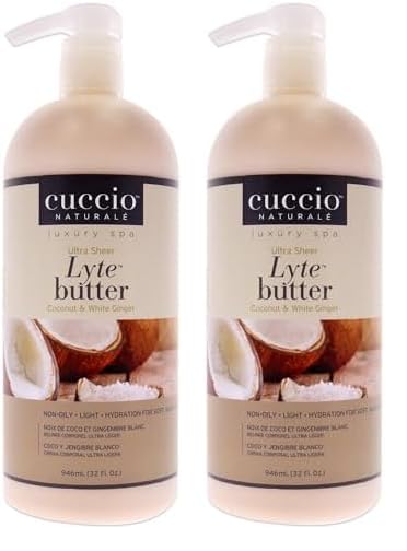 Cuccio Naturale Lyte Ultra-Sheer Body Butter - Replenishing Scented Moisturizer Cream - Deep Hydration To Repair Dry Skin - All Natural, Cruelty-Free Formula - Coconut And White Ginger - 8 Oz