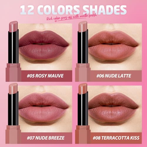 Jolilab 12-Color Velvet Matte Lipstick Set – Nude & Rich Shades