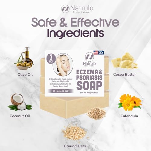 Eczema Soap Bar for Face and Body ? All Natural Dermatitis, Psoriasis Treatment for Dry Itchy Flaky Skin Relief ? Gentle Detoxifying, Healing, Anti-Itch, Cleansing Skin Care Remedy ? Made in USA