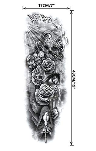 Pinone Full Arm Temporary Tattoo Stickers - 12 Sheets