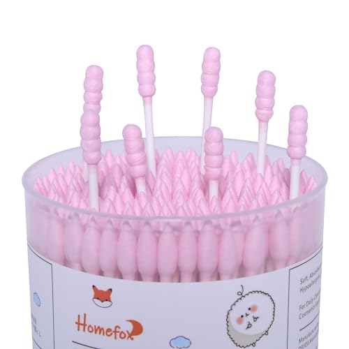 HOMEFOX Organic Cotton Swabs - 200 Count Spiral Pointed Tips