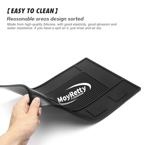 MoyRetty Magnetic Barber Organizer Mat for Clippers(17.7'' x 11.8'') - Professional Anti-Slip Heat Resistant Silicone Pad with Salon Station Accessories for Hair Stylist Clippers Supplies (Black)