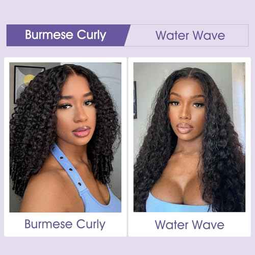 OQ HAIR Burmese Curly Glueless Wigs Human Hair Pre Plucked Pre Cut 180% Density 9x6 HD Lace Wear and Go Glueless Wig for Women Natural Color 22 Inch