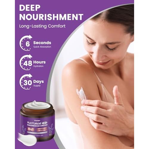 Magnesium Lotion for Sleep, Magnesium Cream(300mg/tsp) for Muscle Relief, Magnesium Butter for Deep Hydration with Lavender Oil, Shea Butter, Vitamins E & D3, Gentle for Kid, 120g/4.23oz