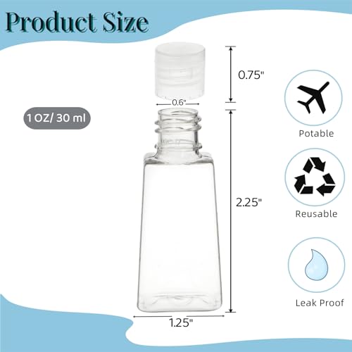 1 oz Travel Plastic Bottles, 100-Pack Flip Cap Refillable Containers