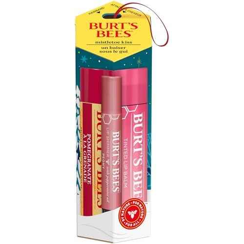 Burt's Bees Mistletoe Kiss Pink, Pomegrante, Peony, Hibiscus Lip Balm and Shimmer Holiday Collection Gift Set of 3-1 Count