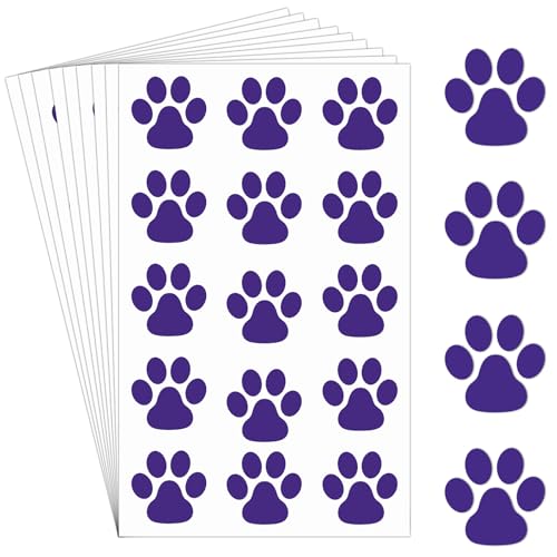 Harloon 20 Sheets 300 Pcs Paw Print Tattoos Temporary Paw Print Face Tattoos Dog Stickers Removable for Cheer Patrol Women Body Arm Foot(Purple)