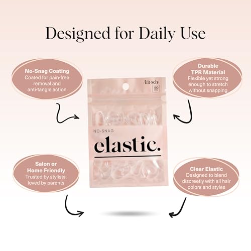 Kitsch Clear No-Snag Elastic Hair Ties - 500 Pack Gentle Rubber Bands