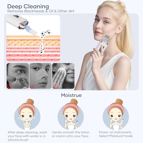 SEESOON Face Scrubber Exfoliator, Skin Scrubber Face Spatula, 4 Modes Blackhead Remover Tools for Facial Deep Cleansing with LCD Display, IPX7 Waterproof-White