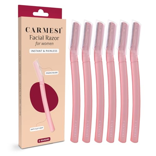 Carmesi Facial Razor for Women | Painless & Precision Face Hair Removal | for Peach Fuzz, Eyebrow, Chin & Upper Lip | Gentle Exfoliation & Smoother Skin | 3 Count (Pack of 2)
