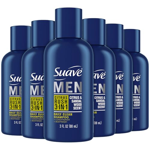 Suave Men's 3-in-1 Shampoo, Conditioner & Body Wash, 6-Pack Travel Size
